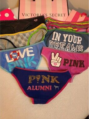 Vintage PINK Victoria's Secret 7pc Collectors Lot Graphic Cotton Bikinis Size XS